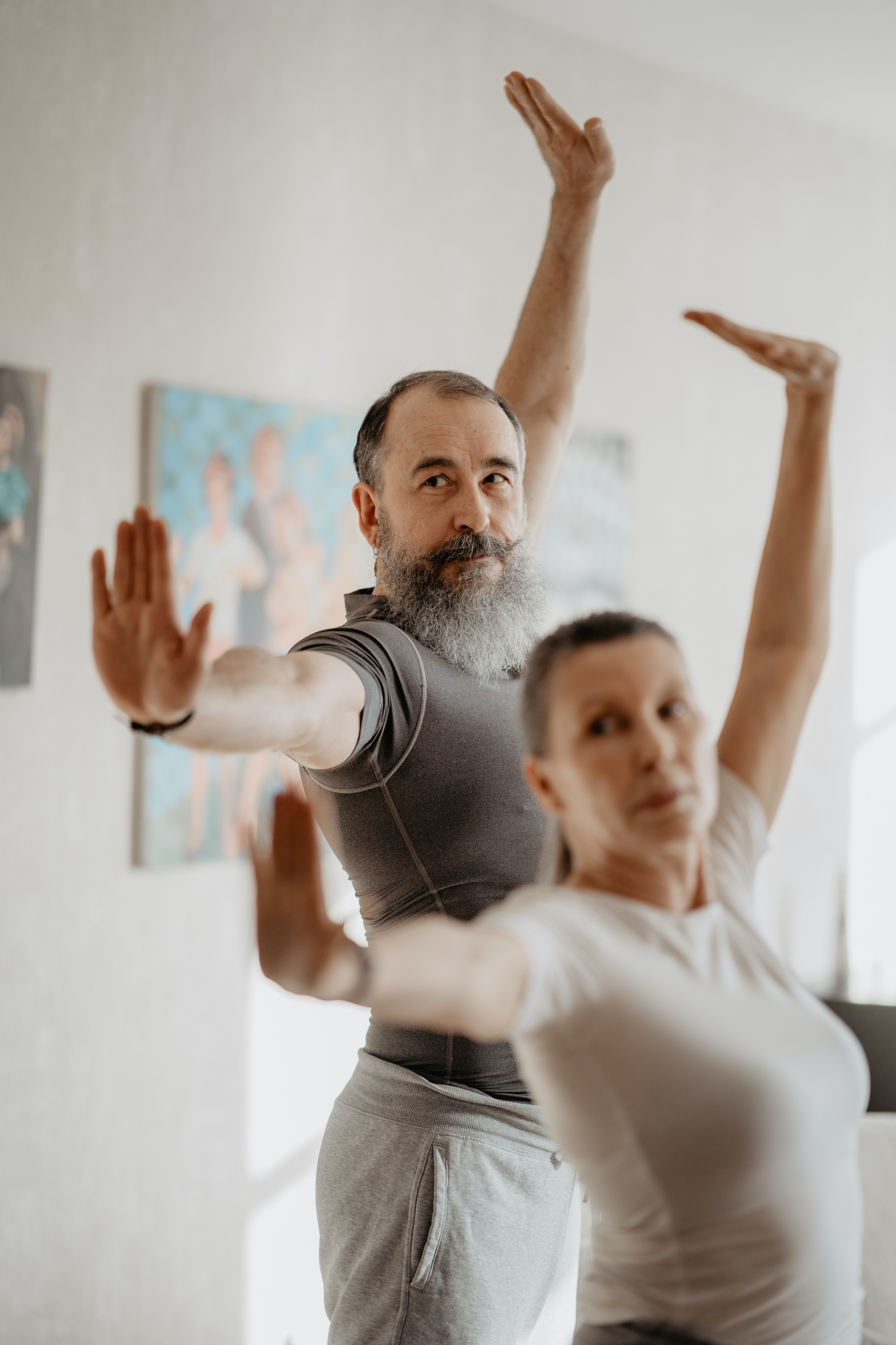 senior couple dancing in sync